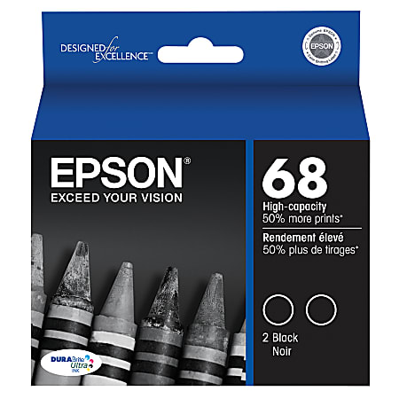 Epson® 68 DuraBrite® Black High-Yield Ink Cartridges, Pack Of 2, T068120-D2