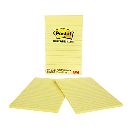 Post-it Notes, 5" x 8", Lined, Canary Yellow, Pack Of 2 Pads