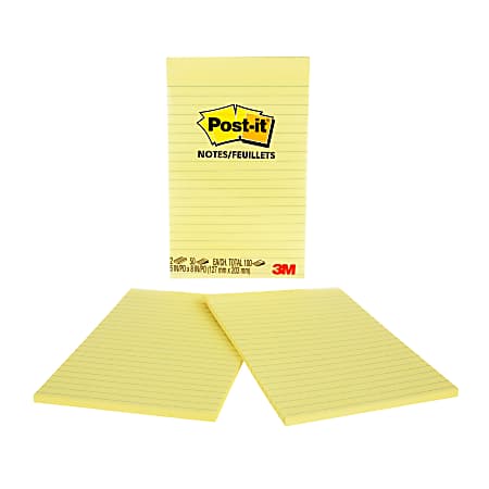 Post-it Notes, 5" x 8", Lined, Canary Yellow, Pack Of 2 Pads