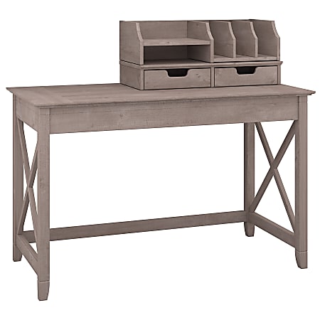 Bush Furniture Key West 48"W Writing Desk With Desktop Organizers, Washed Gray, Standard Delivery