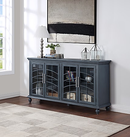 Coast to Coast Shutter 72"W Traditional Credenza With 4 Doors, Gray-Blue