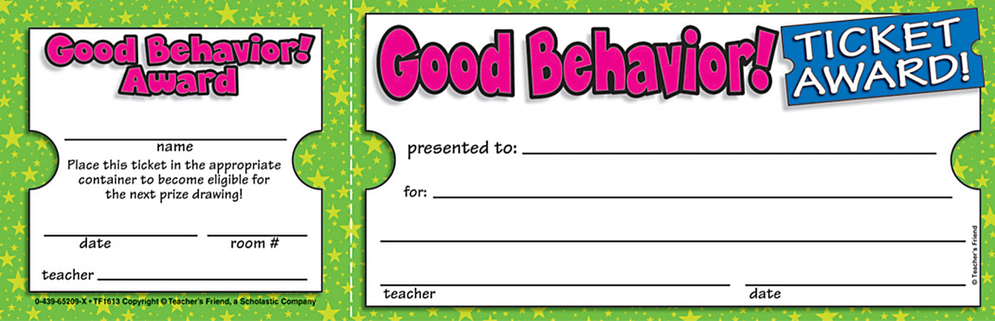 Scholastic Ticket Awards, Good Behavior, 8 1/2" x