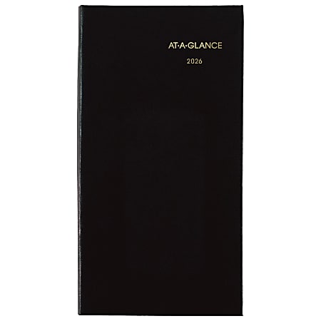 AT-A-GLANCE® Fine Diary® 2026 Weekly Monthly Diary, Black, Pocket, 3" x 6"