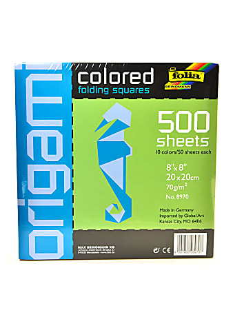 Global Art Folia Origami Folding Squares, 8" x 8", Assorted Colors, 500 Sheets