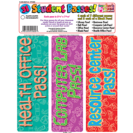 Scholastic Student Passes, 8" x 2 1/2", Pack Of 8