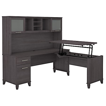 Bush Furniture Somerset 72"W 3-Position Sit-To-Stand L-Shaped Desk With Hutch, Storm Gray, Standard Delivery