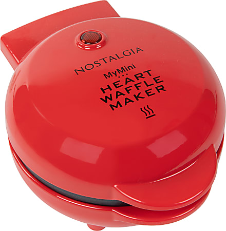 Nostalgia MyMini Personal Electric Waffle Maker, 3-3/4”H x 6-1/2”W x 5-1/4”D, Red Heart