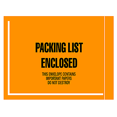 Tape Logic® "Packing List Enclosed" Envelopes, Full Face, 4 1/2" x 6", Fluorescent Orange, Pack Of 1,000