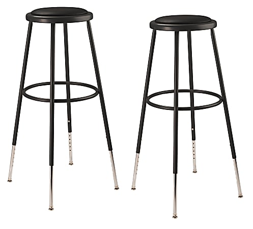 National Public Seating® 6400 Series Adjustable-Height Padded Stools, Black, Pack Of 2 Stools