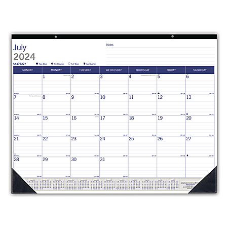 2024-2025 Blueline® DuraGlobe™ 13-Month Academic Desk Pad Calendar, Bamboo Fiber, 17" x 22", July to July, CA177227