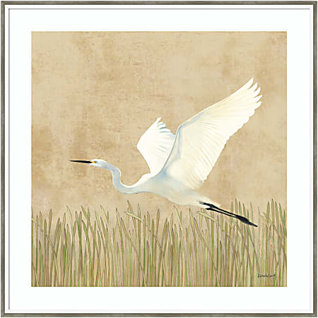 Amanti Art Egret Alighting II by Kathrine Lovell Wood Framed Wall Art Print, 33”H x 33”W, White