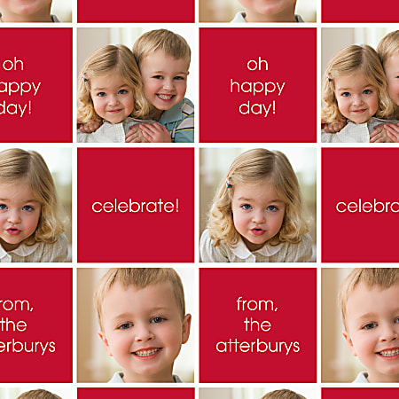 Custom Full-Color Gloss Finish Wrapping Paper, Standard Roll, 7' x 29-1/4", Any Occasion Color Block Greetings With Photos