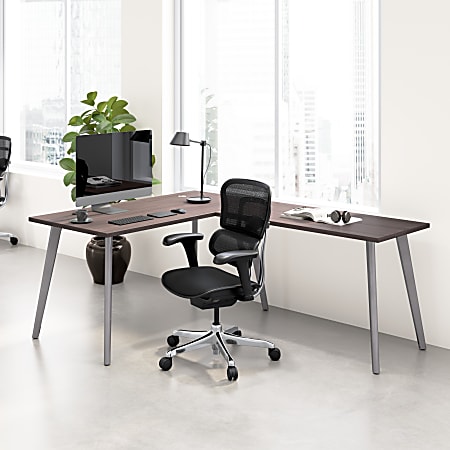 WorkPro® Motiva 60"W Modern L-Shaped Office Desk With Metal Legs, Storm Gray, Standard Delivery
