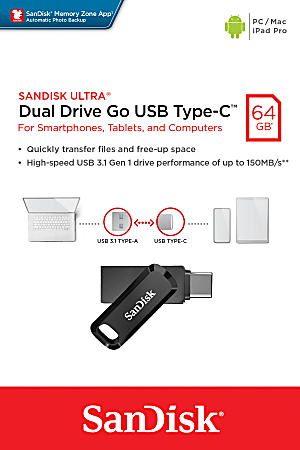 SanDisk Ultra Dual Drive Go USB Type CType A Flash Drive 64GB