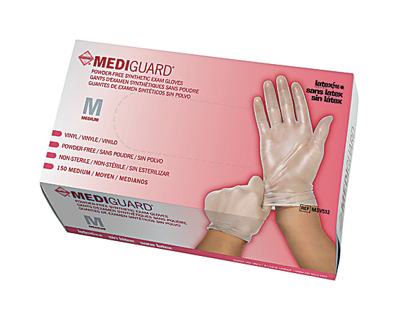MediGuard Powder-Free Vinyl Exam Gloves, Medium, Box Of 150, Case Of 10 Boxes