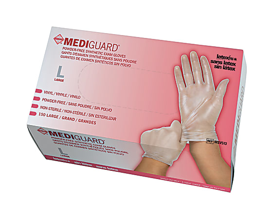 MediGuard Powder-Free Vinyl Exam Gloves, Large, Box Of 150, Case Of 10 Boxes