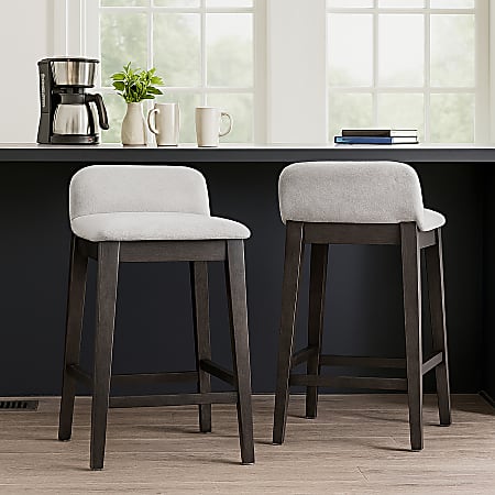 Glamour Home Atia Upholstered Fabric Counter-Height Stools With Backs, Beige/Black, Set Of 2 Stools