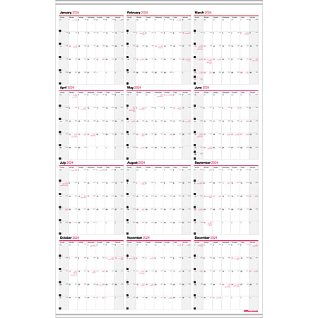 2024 Office Depot® Brand Yearly/Monthly Wall Calendar, 24" x 36", White, January to December 2024 , OD301428