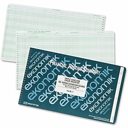 Ekonomik Triple-function Check Register - 40 Sheet(s) - Wire Bound - 14.75" x 8.75" Sheet Size - 20 Columns per Sheet - White Sheet(s) - Recycled - 1 Each