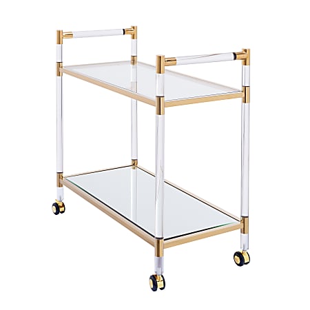 Southern Enterprises Janiston 2-Shelf Acrylic Bar Cart, 32"H x 31-1/2"W x 15-1/2"D, Gold