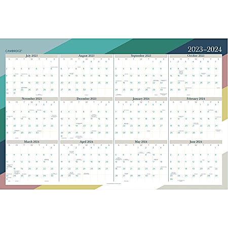 2023-2024 Cambridge® Rae Erasable Reversible Academic/Regular Year Wall Calendar, 24" x 36", January to December 2024/July 2023 to June 2024, 1670-550SB