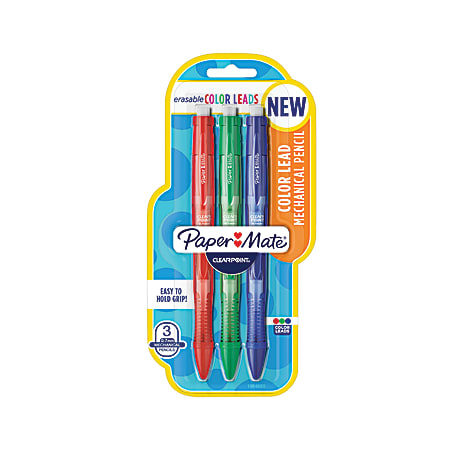 Paper Mate® Clearpoint® Color Lead Mechanical Pencils, 0.7 mm, Blue/Green/Red Barrels, Pack Of 3