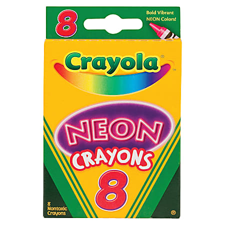 Crayola Neon Crayons - Carnation Pink, Sky Blue, Shamrock, Shocking Pink, Outrageous Orange, Melon, Atomic Tangerine, Laser Lemon - 8 / Box