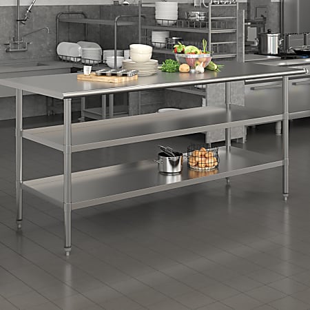 Flash Furniture Stainless Steel Work Table, 34-1/2”H x 72”W x 24”D, Silver