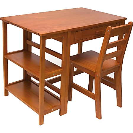 Lipper Child's Work Station and Chair, Pecan Finish - 36" x 22" x 27" Desk, 12.5" x 15.3" x 28.5" Chair - Material: Pine Desk, Medium Density Fiberboard (MDF) Desk, Beechwood Chair, Pine Chair - Finish: Pecan
