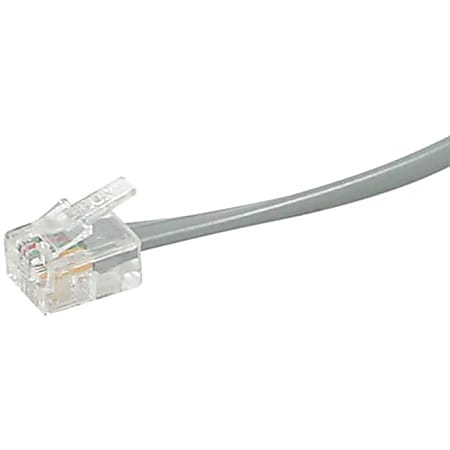 C2G 14ft RJ11 6P4C Straight Modular Cable - RJ-11 Male - RJ-11 Male - 14ft - Silver