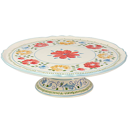 Gibson Elite Anaya Hand-Painted Stoneware Cake Stand, 12", Multicolor