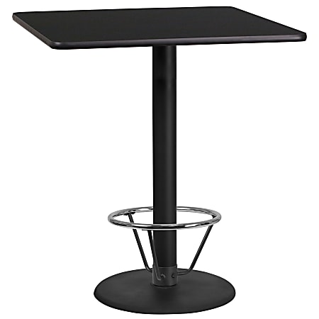Flash Furniture Square Laminate Table Top With Round Bar Height Table Base And Foot Ring, 43-3/16”H x 36”W x 36”D, Black