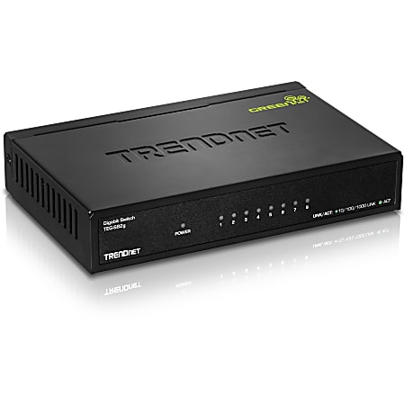 TRENDnet 8-Port Gigabit GREENnet Switch, Ethernet Network Switch, TEG-S82G, 8 x 10-100-1000 Mbps Gigabit Ethernet Ports, Ethernet Splitter, 16 Gbps, Metal, Lifetime Protection, Black - 8-port Gigabit GREENnet Switch /w metal case