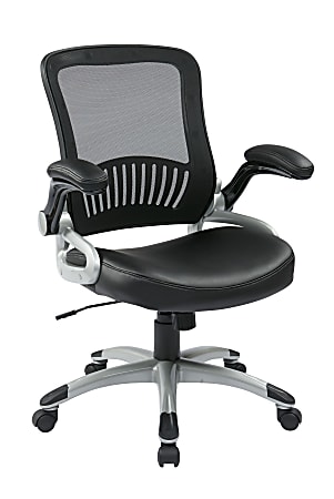 Office Star™ Work Smart™ Faux Leather/Mesh Mid-Back Chair, Black/Silver