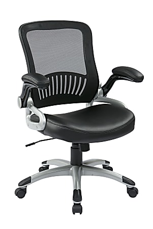Office Star™ Work Smart™ Mesh/Bonded Leather Mid-Back Chair, Black/Silver