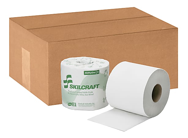 SKILCRAFT® 2-Ply Individually Wrapped Toilet Paper, 100% Recycled, 500 Sheets Per Roll, Pack Of 96 Rolls (AbilityOne 8540-01-630-8729)