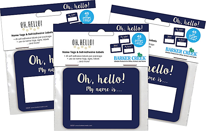 Barker Creek Name Tags, 2-3/4" x 3-1/2", Oh Hello!, 45 Name Tags Per Pack, Case Of 3 Packs