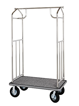Hospitality 1 Source Transporter Bellman's Cart, 68”H x 43”W x 25”D, Gray Carpet/Chrome