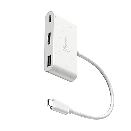 j5create USB-C® To HDMI™ & USB™ Adapter With Power Delivery, White, JCA379EW