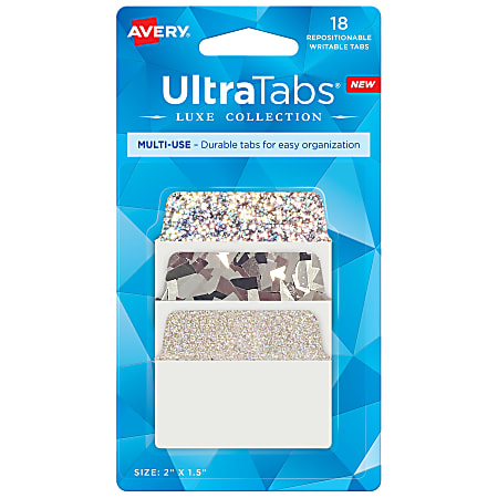 Avery® Luxe Collection™ Ultra Tabs®, 2" x 1-1/2", Silver Holographic Designs, Pack Of 18 Tabs