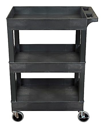 Luxor 3-Shelf Plastic Utility Cart, 36-1/4”H x 24”W x 18”D, Black