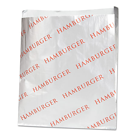 Bagcraft Foil Single-Serve Hamburger Bags, 6 1/2"H x 6"W x 3/4"D, Silver, Pack of 1,000 Bags