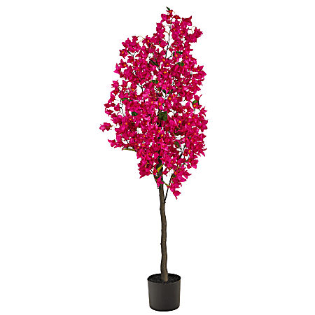 Nearly Natural Bougainvillea 60”H Artificial Tree With Planter, 60”H x 28”W x 9”D, Pink/Black