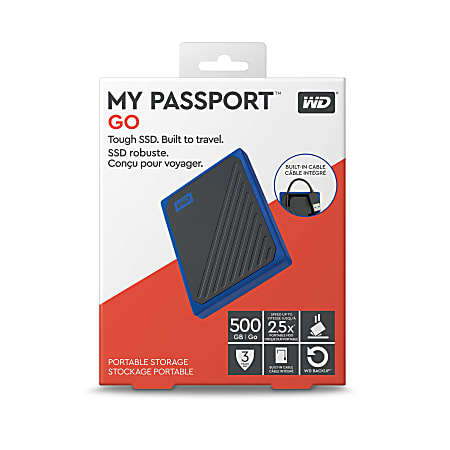 WD My Passport Go - Disque dur SSD externe 500 Go USB 3.0 noir et jaune