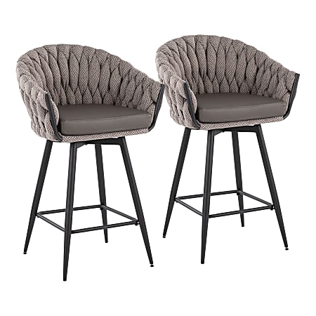 LumiSource Braided Matisse Contemporary Counter Stools, Black/Gray, Set Of 2 Stools
