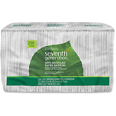 Seventh Generation 100% Recycled Paper Napkins - 1 Ply - White - Paper - Unbleached, Hypoallergenic, Fragrance-free, Dye-free, Absorbent, Non-chlorine Bleached, Soft, Durable - For Home, School - 250 Per Pack - 3000 / Carton