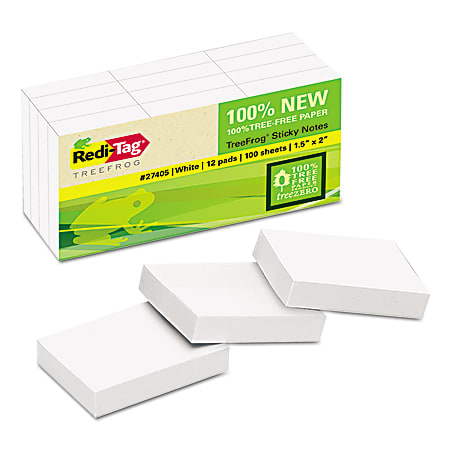 Redi-Tag® Sugar Cane Self-Stick Notes, 1 1/2” x 2”, White, 100 Sheets Per Pad, Pack Of 12 Pads
