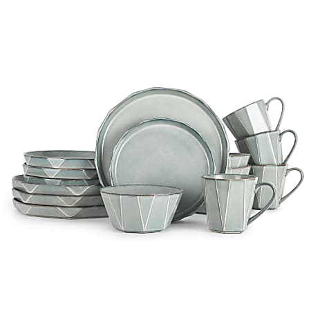 12 Piece Square Stoneware Dinnerware Set in Grey and Black