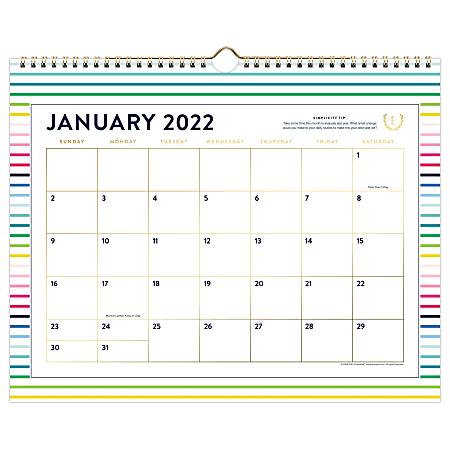 AT-A-GLANCE® Simplified By Emily Ley Monthly Wall Calendar, 15” x 12”, White/Navy, January To December 2022, EL70-707