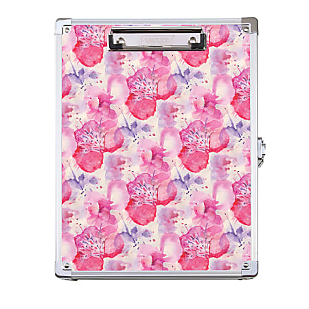 Vaultz Patterned Locking Storage Clipboard, 2-5/16" x 10", Pink Floral